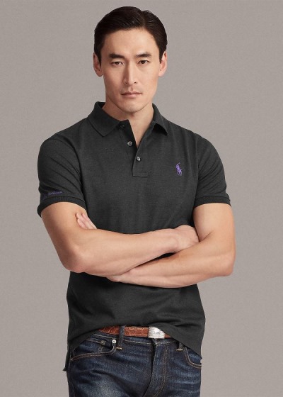 Polos Ralph Lauren Hombre Grises Oscuro - Custom Slim Fit Piqué - VDEHI5943